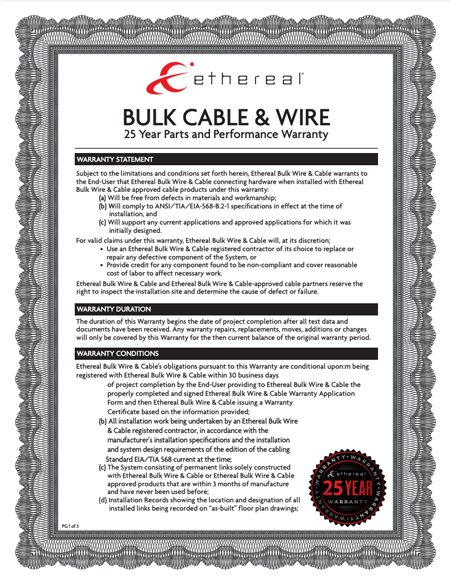 Ethereal - Bulk Cable & Wire 25 Year Warranty