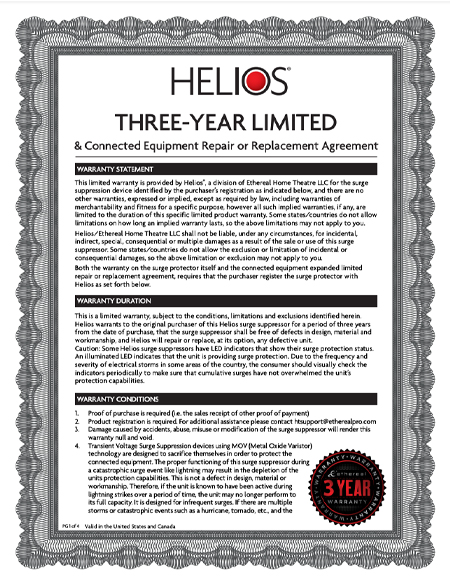 Helios 25k - Three Year Limited Warranty